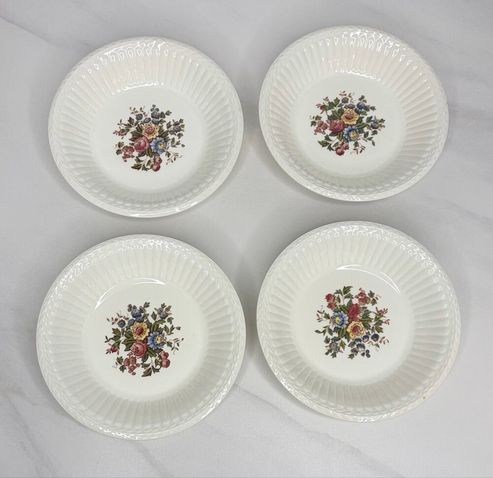 Set of 4 Vintage Wedgwood Conway Edme Porridge Cereal Bowls Floral Ribbed 6"